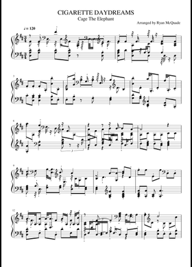 cigarette daydreams chords piano Free by Cage the Elephant sheet music Cigarette Daydreams Tab by Cage