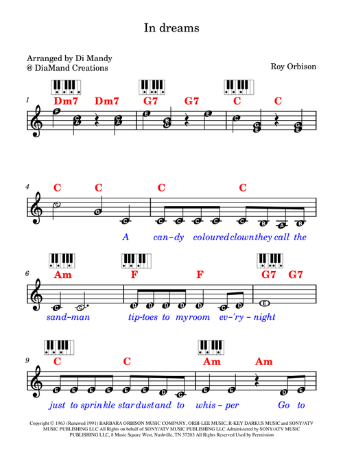 In Dreams (Arr. Dianne Mandy) - Roy Orbison (Lead Sheet - Fake Book)