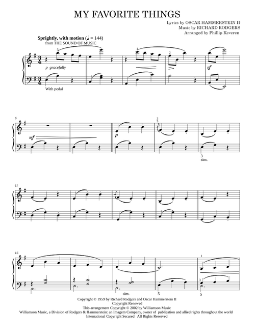 My Favorite Things (from The Sound of Music) - Rodgers & Hammerstein, The Sound Of Music Musical (Piano Solo)