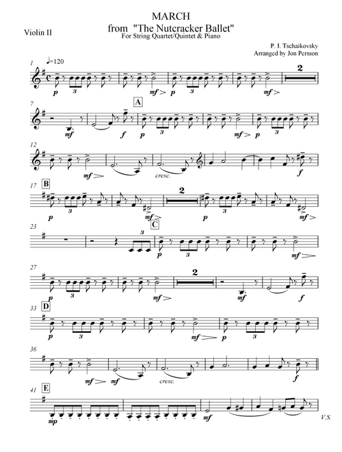 Nutcracker Ballet - March for Strings and Piano - Violin 2 Part (Arr. Jon Persson) - Peter Ilyich Tschaikovsky (String Ensemble)