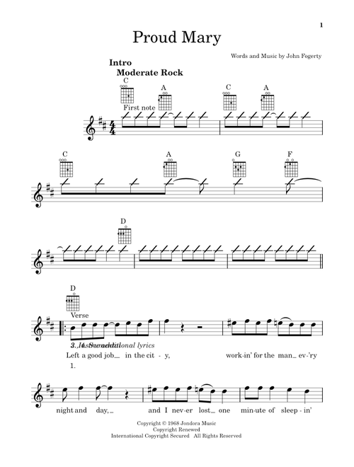 Proud Mary - Creedence Clearwater Revival, Glee Cast (Ukulele)