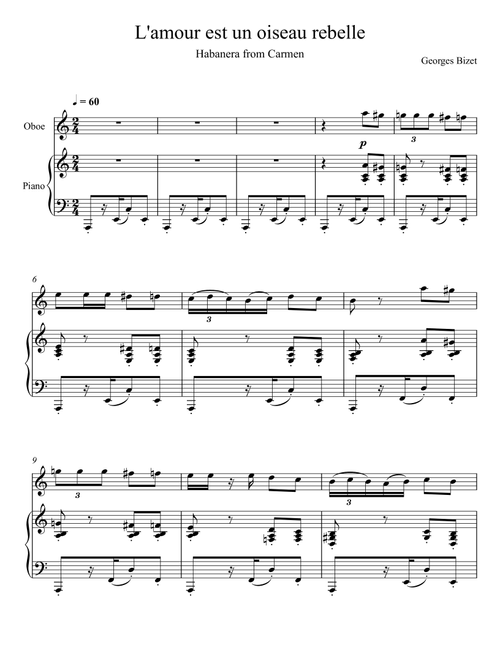Georges Bizet - Habanera "L’amour est un oiseau rebelle" (Oboe Solo) (Arr. André Laitano) (Oboe and Piano)