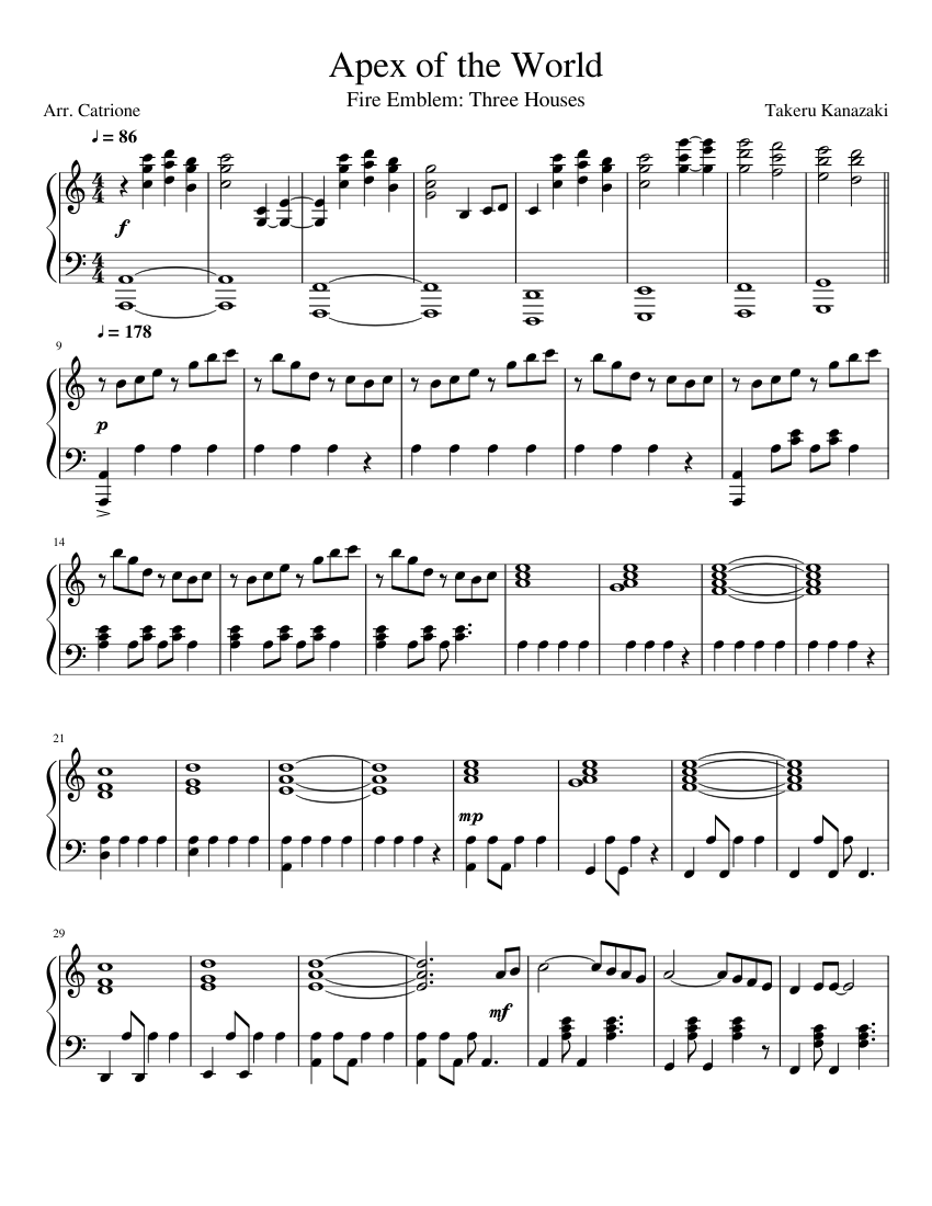 Fire Emblem Three Houses - Apex of the World Sheet Music for Piano