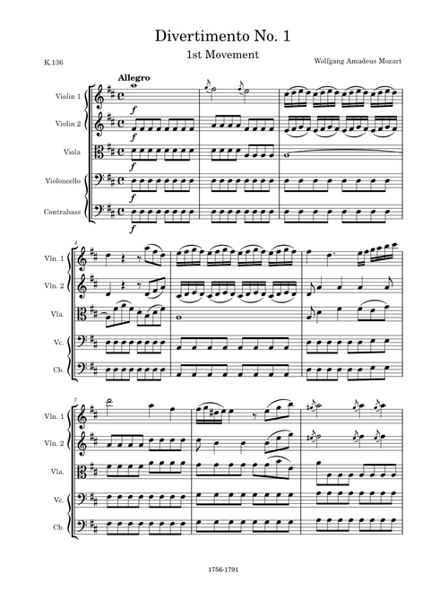 Divertimento No. 1 in D Major, K.136, 1st Movement (Allegro) – Wolfgang Amadeus Mozart