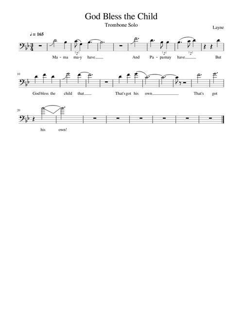 God Bless the Child - Billie Holiday -- Trombone Solo