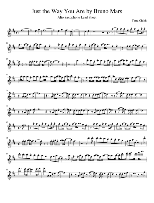 Just the Way You Are - Bruno Mars (Sax lead sheet)