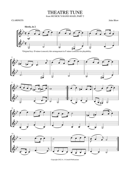 Theatre Tune (from Musick’s Hand-Maid, Part 2) (Arr. Mark Phillips) - John Blow (Clarinet Duet)