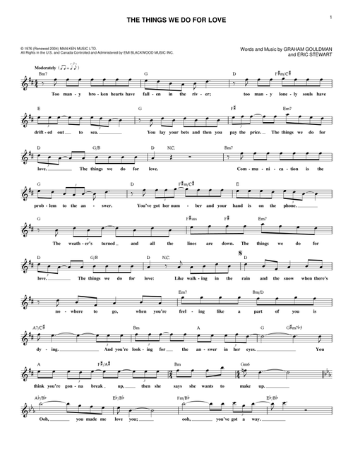 Things We Do For Love - 10Cc (Lead Sheet - Fake Book)