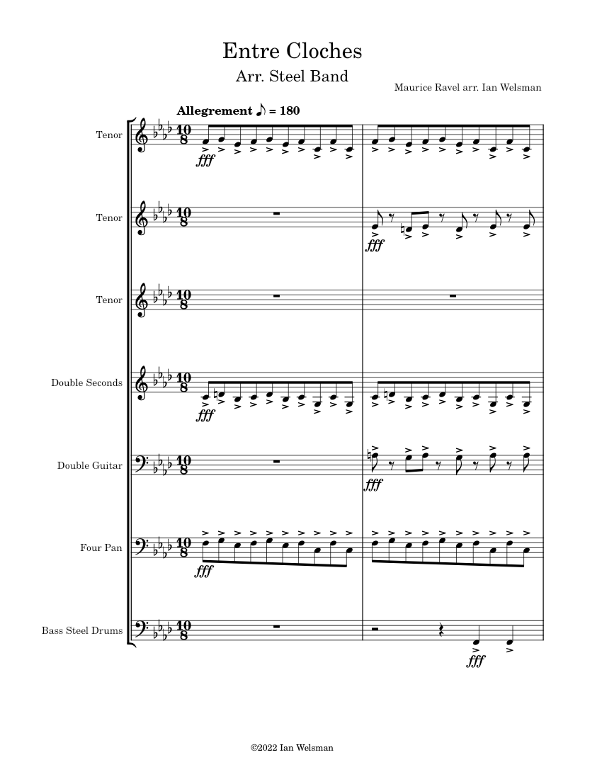 Sites auriculaires, Entre Cloches Maurice Ravel arr. Steel Band Sheet