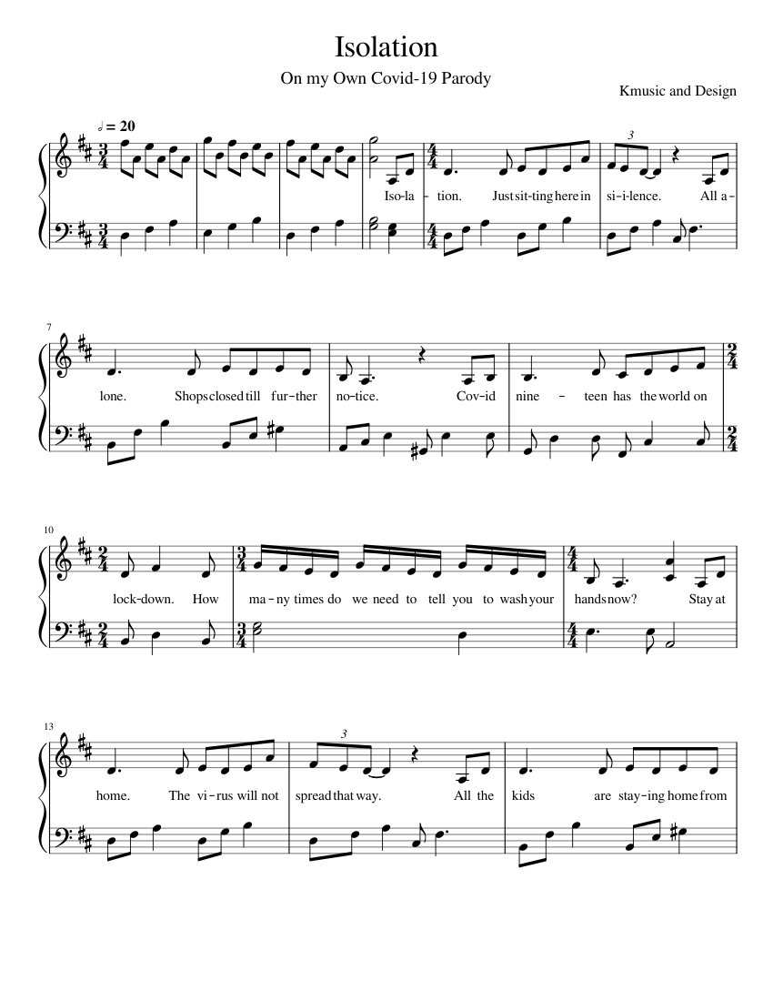 Isolation Music Notes Isolation - Covid 19 parody Sheet Music for Piano (Solo) | MuseScore.com