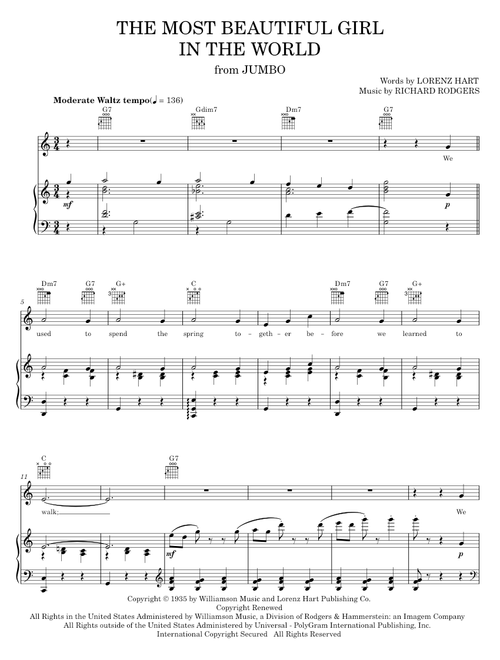 The Most Beautiful Girl In The World - Frank Sinatra, Rodgers & Hart (Piano-Vocal-Guitar)