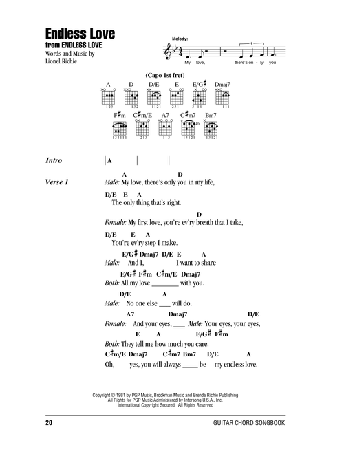 Endless Love - Diana Ross & Lionel Richie (Guitar Chords-Lyrics)