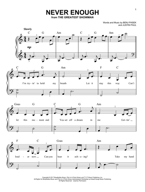 Never Enough (from The Greatest Showman) - Pasek & Paul (Very Easy Piano)