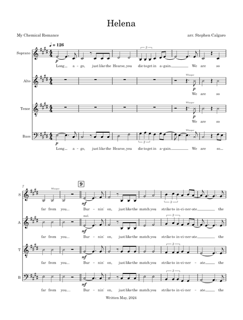 Helena - My Chemical Romance (SATB A Cappella)