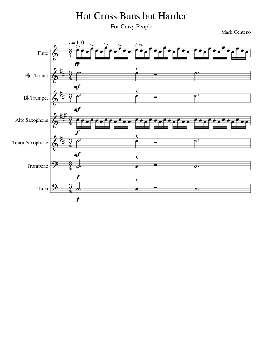 Hot_Cross_Buns_but_Harder Sheet music for Trombone, Tuba, Flute, in bflat & more