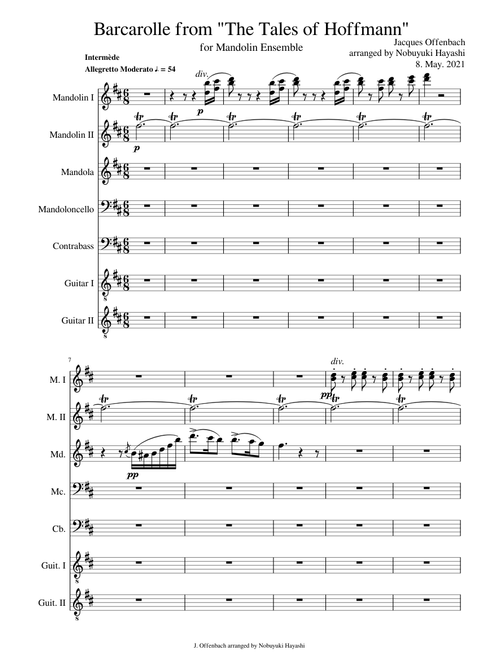 Barcarolle from "The Tales of Hoffmann” for Mandolin Ensemble