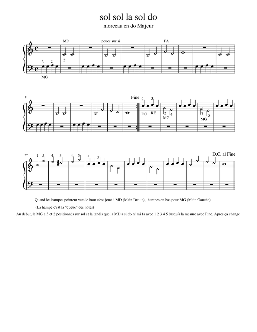 sol sol la sol do Sheet Music for Piano (Solo) easy | MuseScore.com