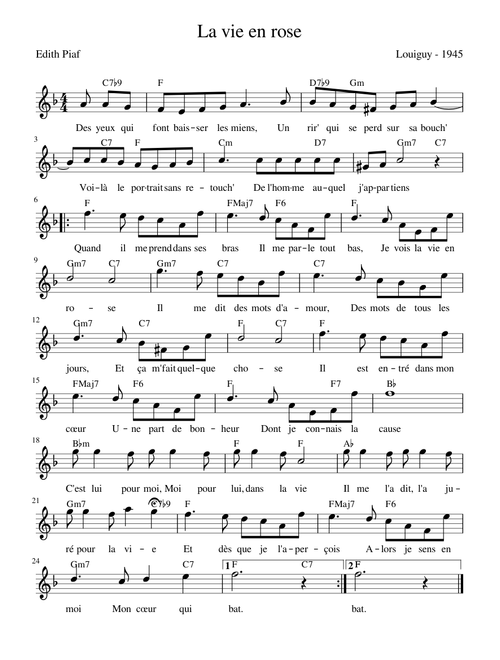 La vie en rose (Leadsheet)