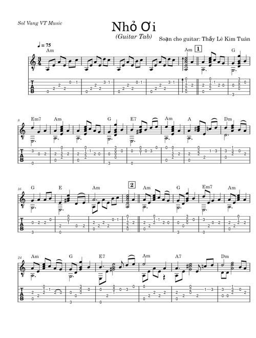 Nhỏ ơi Guitar Tab