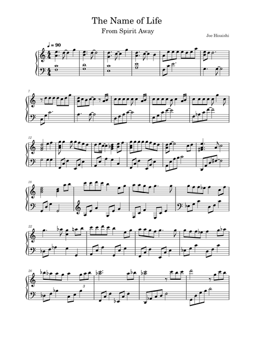 Inochi no Namae – Joe Hisaishi One Summer's Day (Spirit Away) – Joe Hisaishi (Easy)