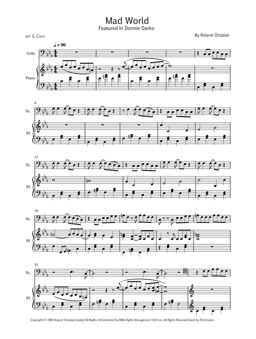 Mad World (Arr. Gabriele Croci) - Adam Lambert (Cello and Piano)