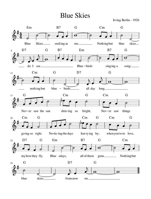 Blue Skies (Lead Sheet)