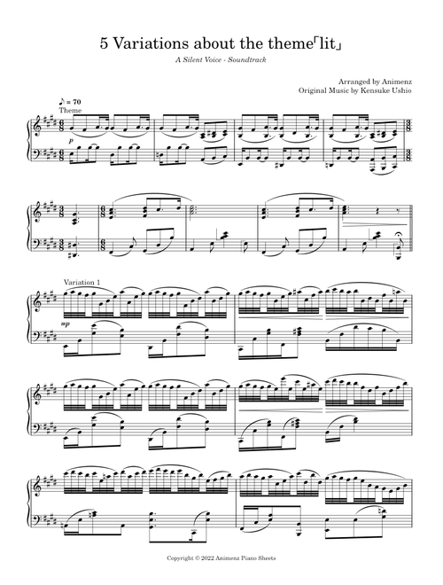 5 Variations on "Lit" - Koe no Katachi (A Silent Voice) – Music by Kensuke Ushio Arrangement by Animenz