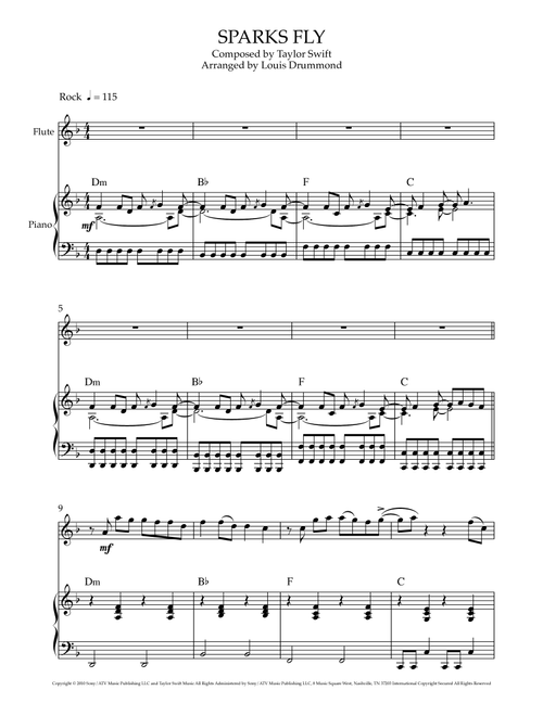 Sparks Fly (Arr. Louis Drummond) - Taylor Swift (Flute and Piano)