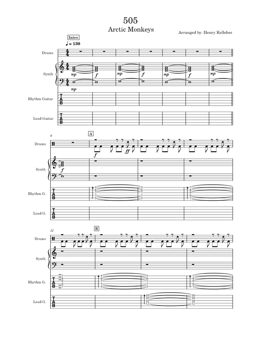 505 Arctic Monkeys Sheet music for Guitar, Drum group, Synthesizer