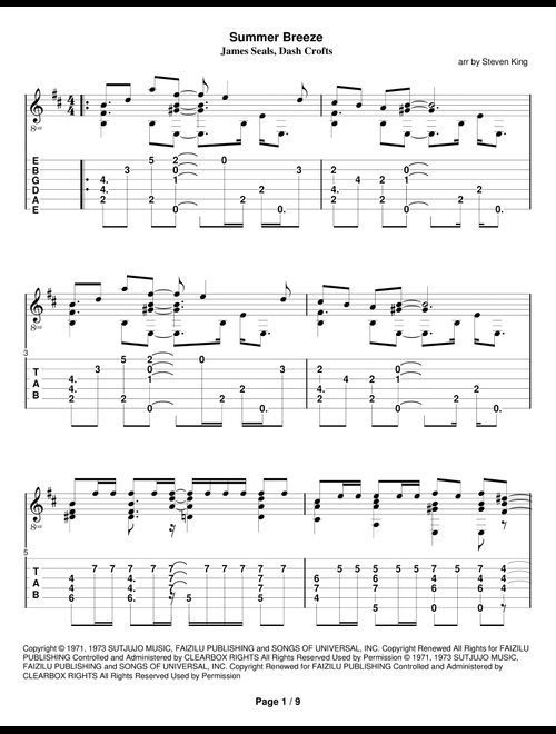 Summer Breeze (Arr. Steven King) - Seals & Crofts (Solo Guitar)