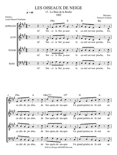 LES OISEAUX DE NEIGE - Le bois de la roche (Arr. Disques BOGHEI Records) - Francois Couture (Choral, SATB)