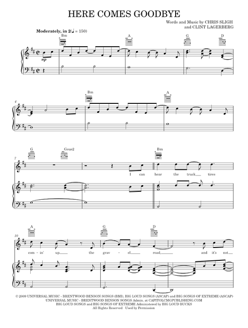 Here comes goodbye - Rascal Flatts (Piano-Vocal-Guitar)