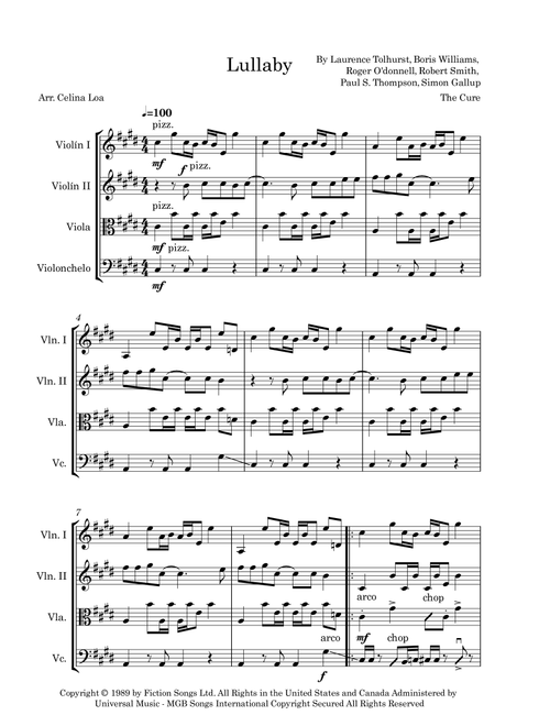 Lullaby (Arr. Celina Loa) - The Cure (String Quartet)