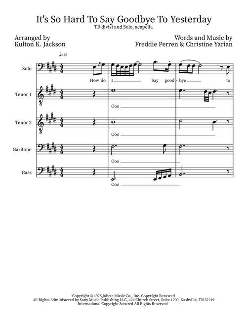 It's So Hard To Say Goodbye To Yesterday (Arr. Kulton K. Jackson) - Boyz Ii Men (Choral, TTBB)