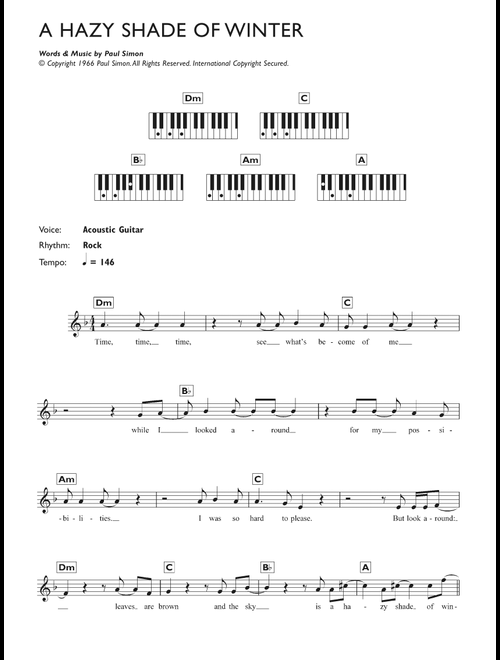A Hazy Shade Of Winter - Simon & Garfunkel (Piano Chords-Lyrics)