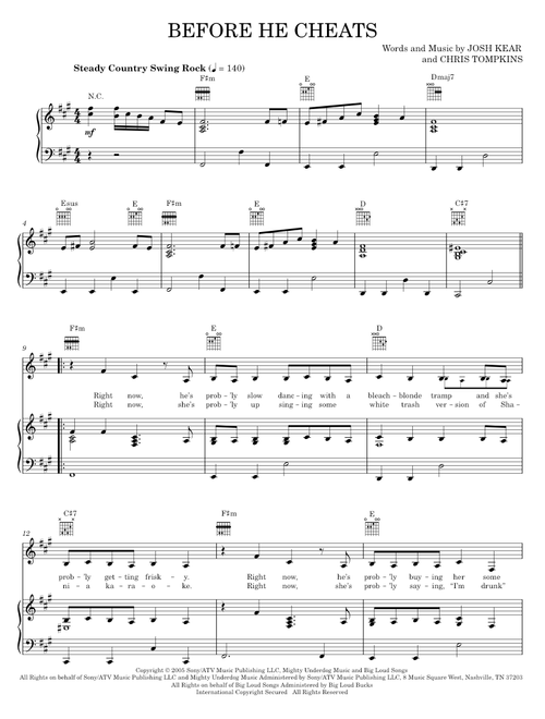 Before he cheats - Carrie Underwood (Piano-Vocal-Guitar)