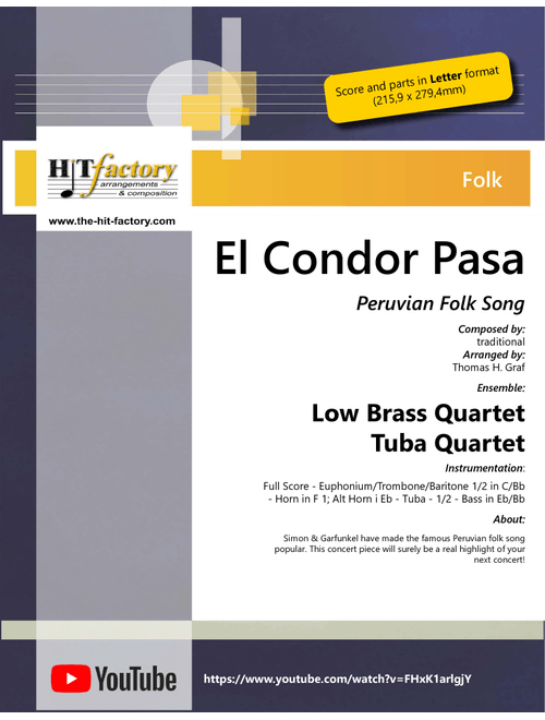 El Condor Pasa - Peruvian Folk Song - Low Brass Quartet Tuba Quartet - F (Arr. Thomas H. Graf) - Simon & Garfunkel (Brass Ensemble)