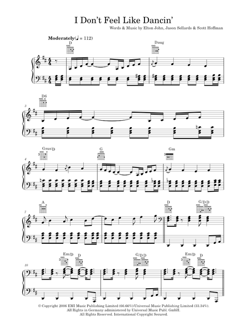 I Don't Feel Like Dancin' - Scissor Sisters (Piano-Vocal-Guitar (Piano Accompaniment))
