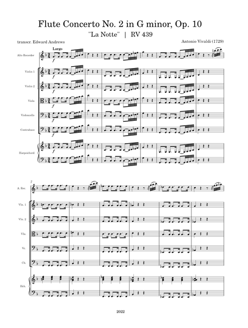 Flute Concerto No. 2 in G minor, Op. 10, RV 439 "La Notte" - Antonio Vivaldi