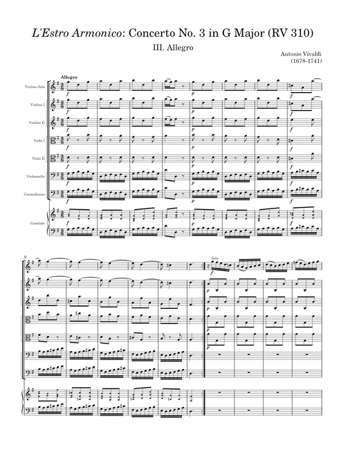 Vivaldi - L'Estro Armonico: Concerto No. 3 in G Major (RV 310): III. Allegro