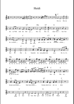 Heidi – Gitti und Erika Sheet Music with Chords for Piano (Solo) easy ...