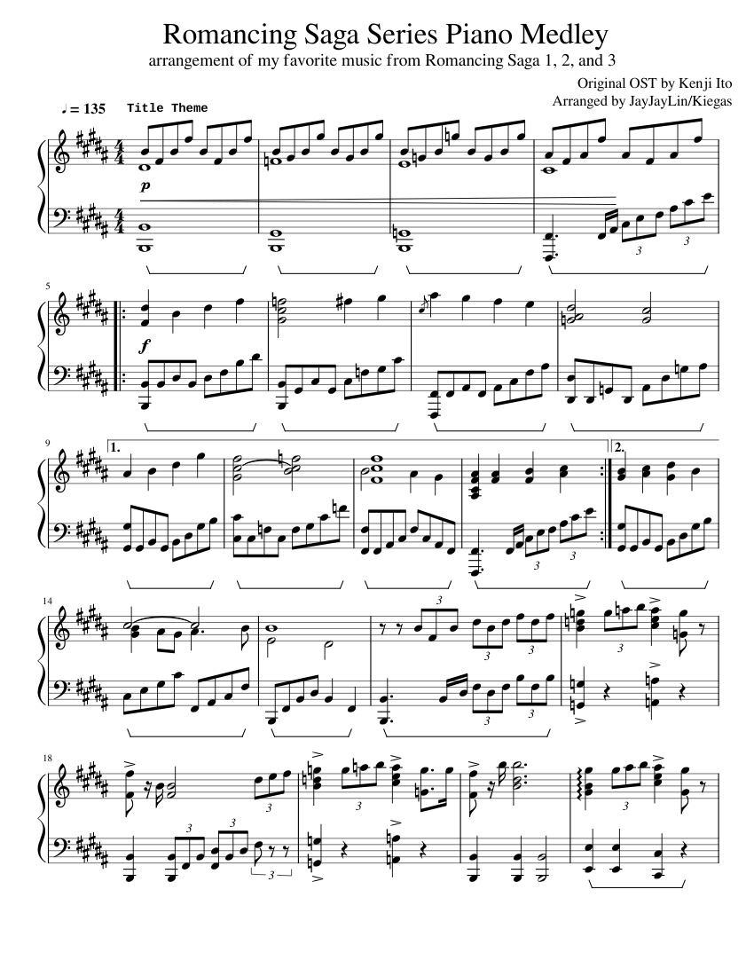 Romancing Saga Series Piano Medley Sheet Music for Piano (Solo