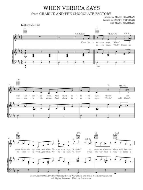 When Veruca Says - Marc Shaiman and Scott Wittman (Piano-Vocal-Guitar)