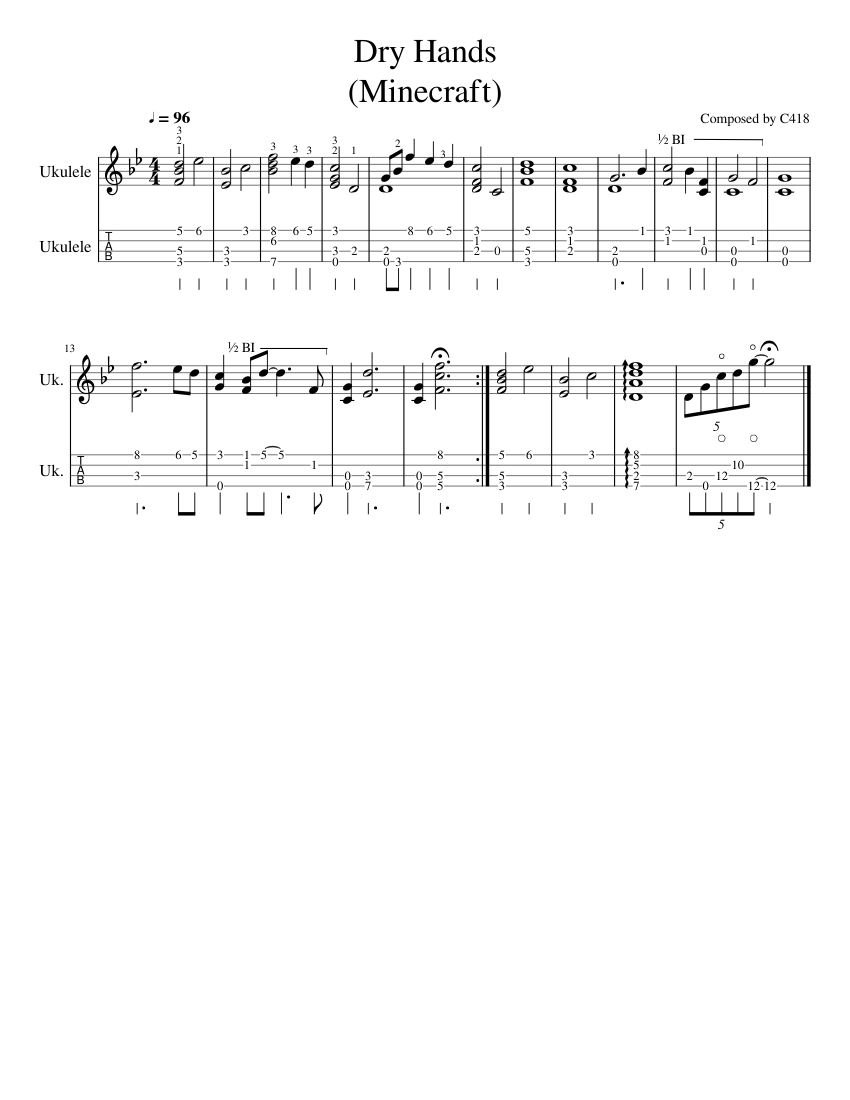 Dry Hands Minecraft Sheet music for Ukulele Solo Musescore