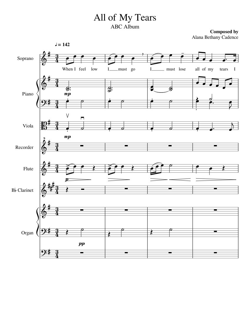 All OF My Tears Sheet Music with Chords for Piano, Soprano, Organ