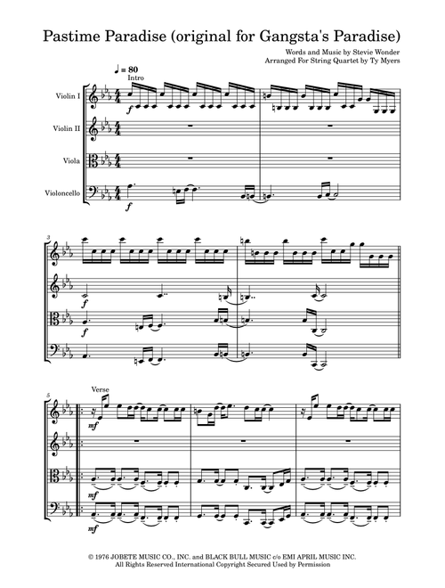 Pastime Paradise (Arr. Ty Myers) - Stevie Wonder (String Quartet)