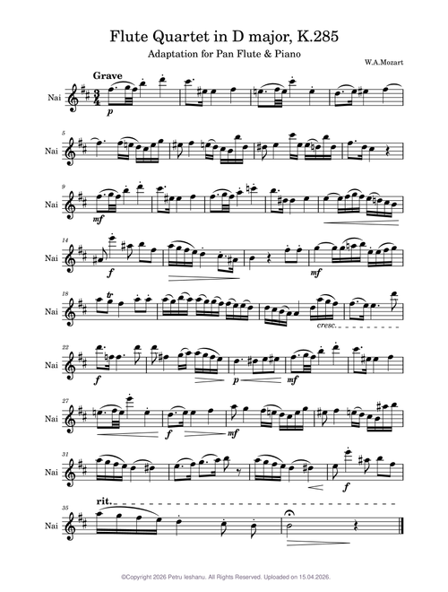 Flute Quartet in D major, K.285