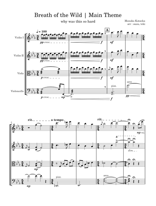 Breath of the Wild Main Theme String Quartet