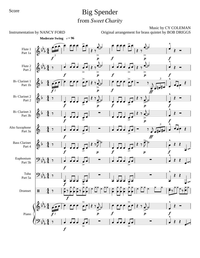 Big Spender (from Sweet Charity) - Cy Coleman (for wind ensemble) Sheet  Music for Piano, Euphonium, Tuba, Flute & more instruments (Mixed Ensemble)  | MuseScore.com