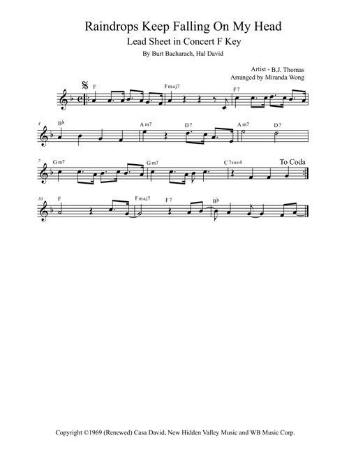 Raindrops Keep Fallin' On My Head (Arr. Miranda Wong) - B.J. Thomas (Small Ensemble)